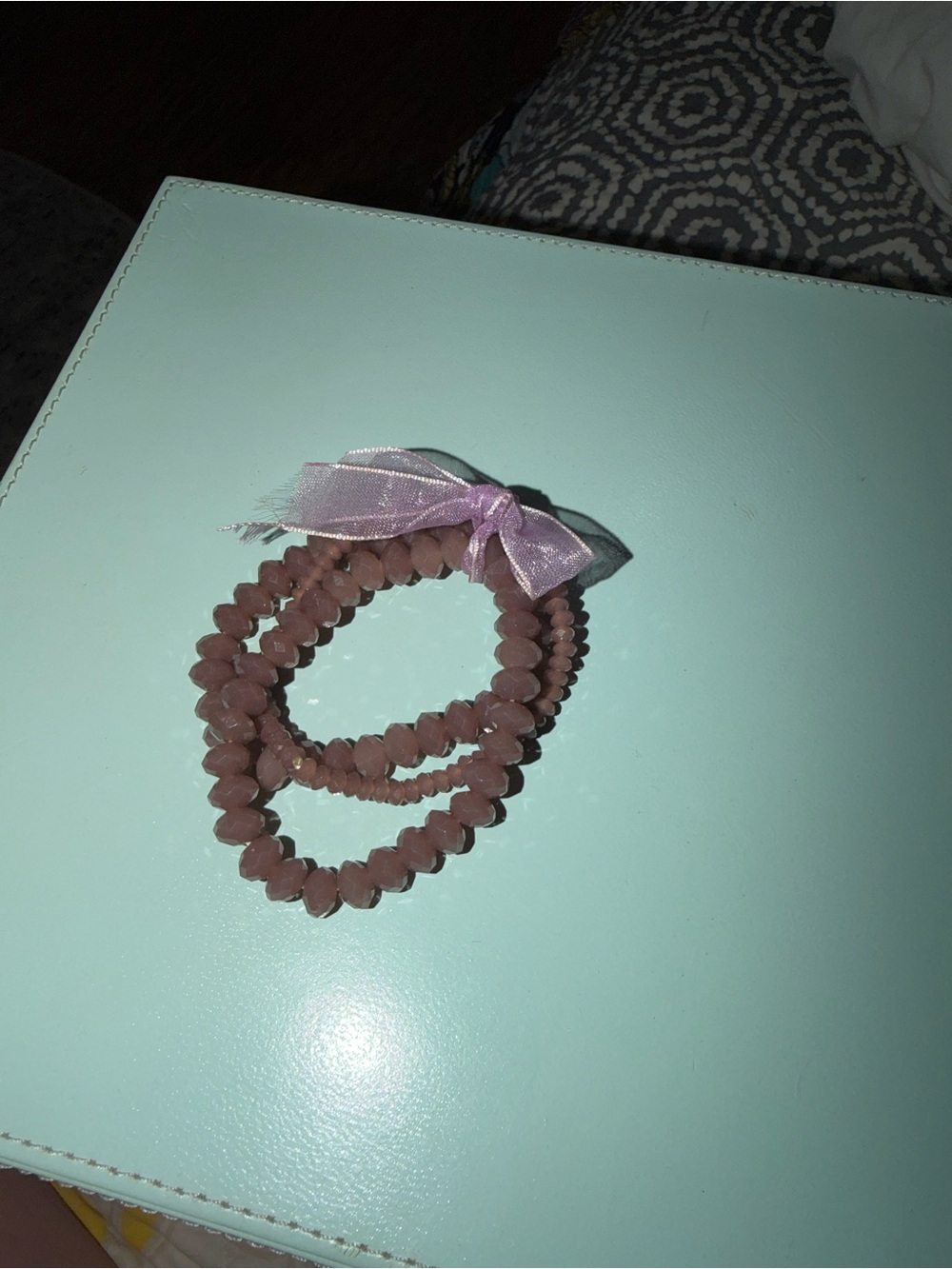 Vintage Pink Beaded Stretch Bracelet Set with Satin Bow